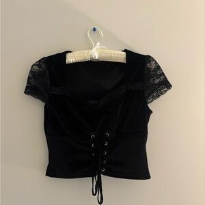 Gothic Black Lace-Up Women's Top